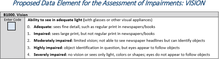 Proposed Data Element for the Assessment of Impairments: VISION