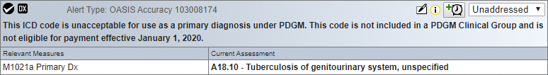 PDGM Unacceptable Diagnosis Alert