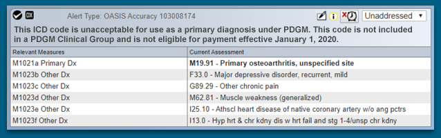 PDGM Unacceptable Diagnosis Alert